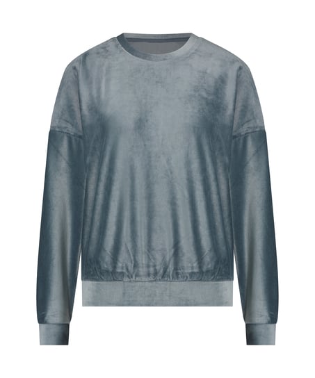 Velour rib top with long sleeves, Blue