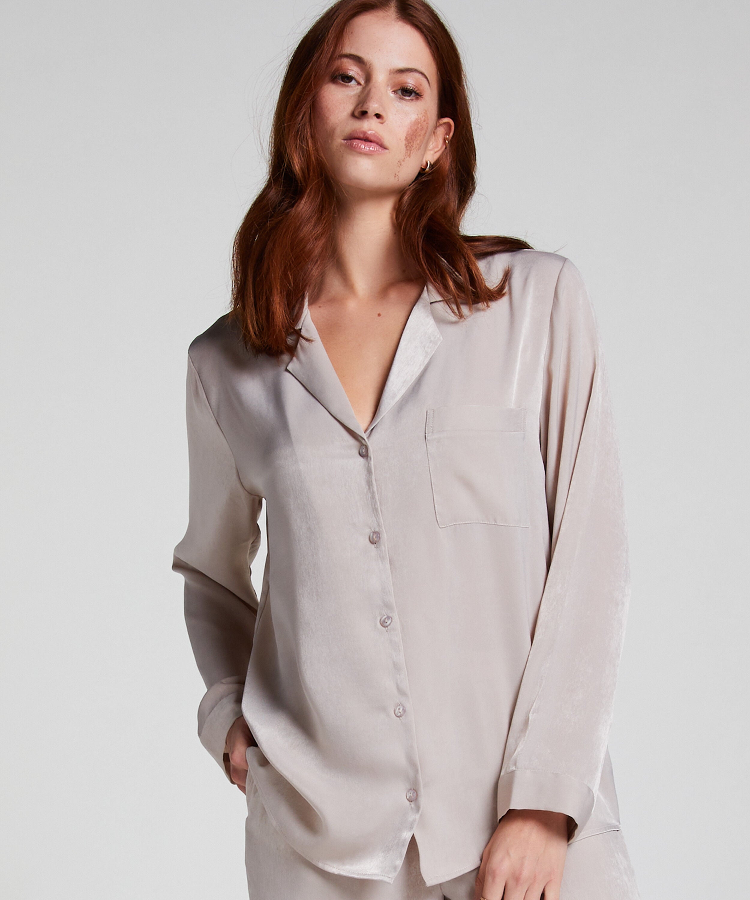 Satin Long-Sleeved Jacket, Beige