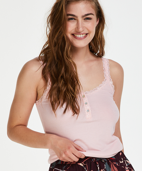 Singlet top cami rib lace, Pink