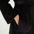 Short Fleece Ribbed Bathrobe, Black