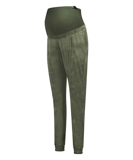 Velours Pintuck Maternity Jogging Pants, Green