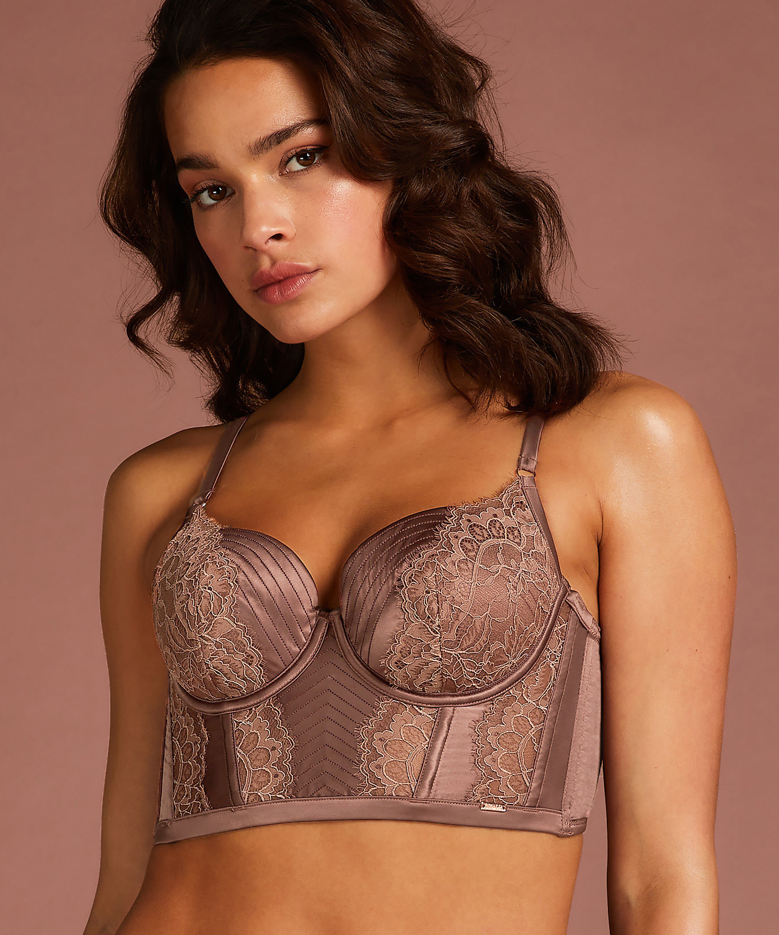 Erika padded longline underwired bra, Brown