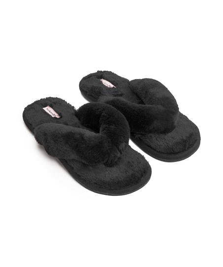 Fake Fur Slippers, Black