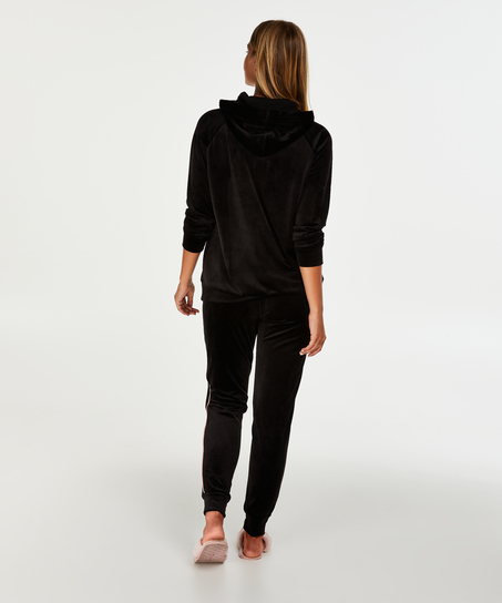 Velvet Long-Sleeved Pyjama Top, Black