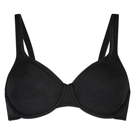 Satin Fleece Non-Padded Underwired Bra, Black
