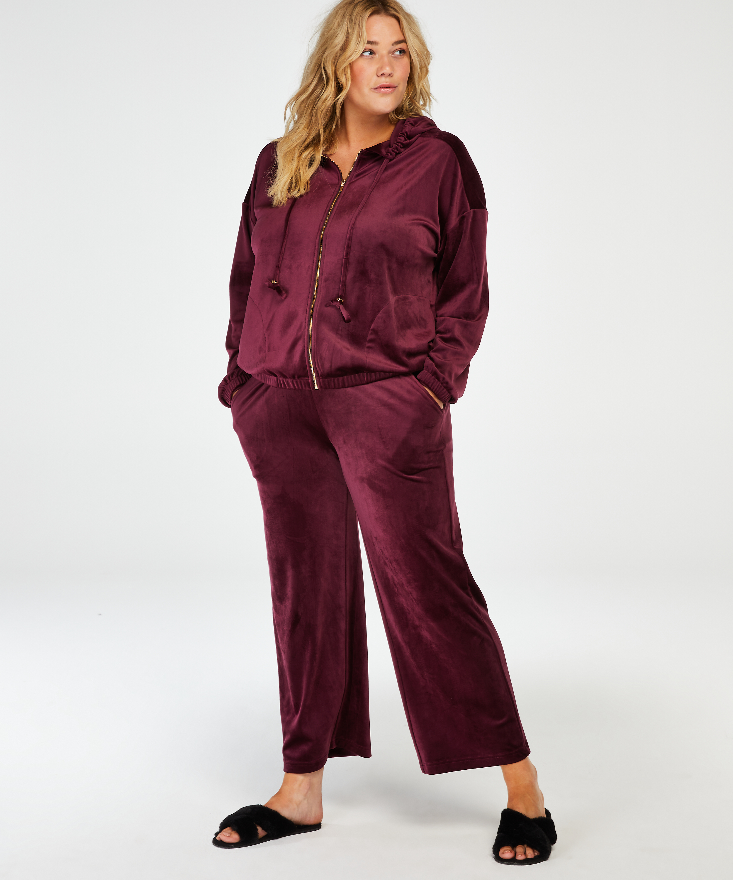 Velours Pyjama Bottoms, Red, main