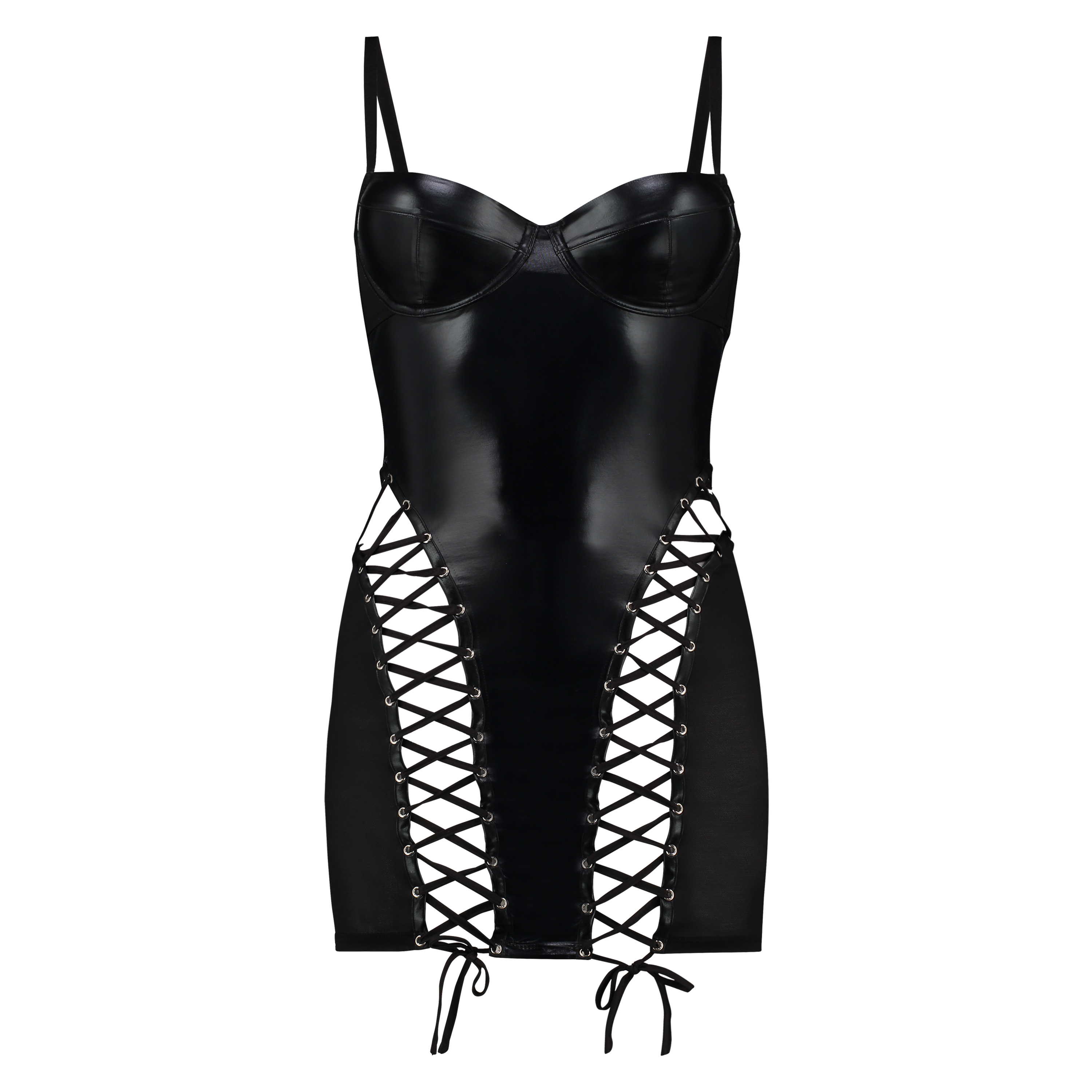 Mesh lace-up slip dress, Black, main