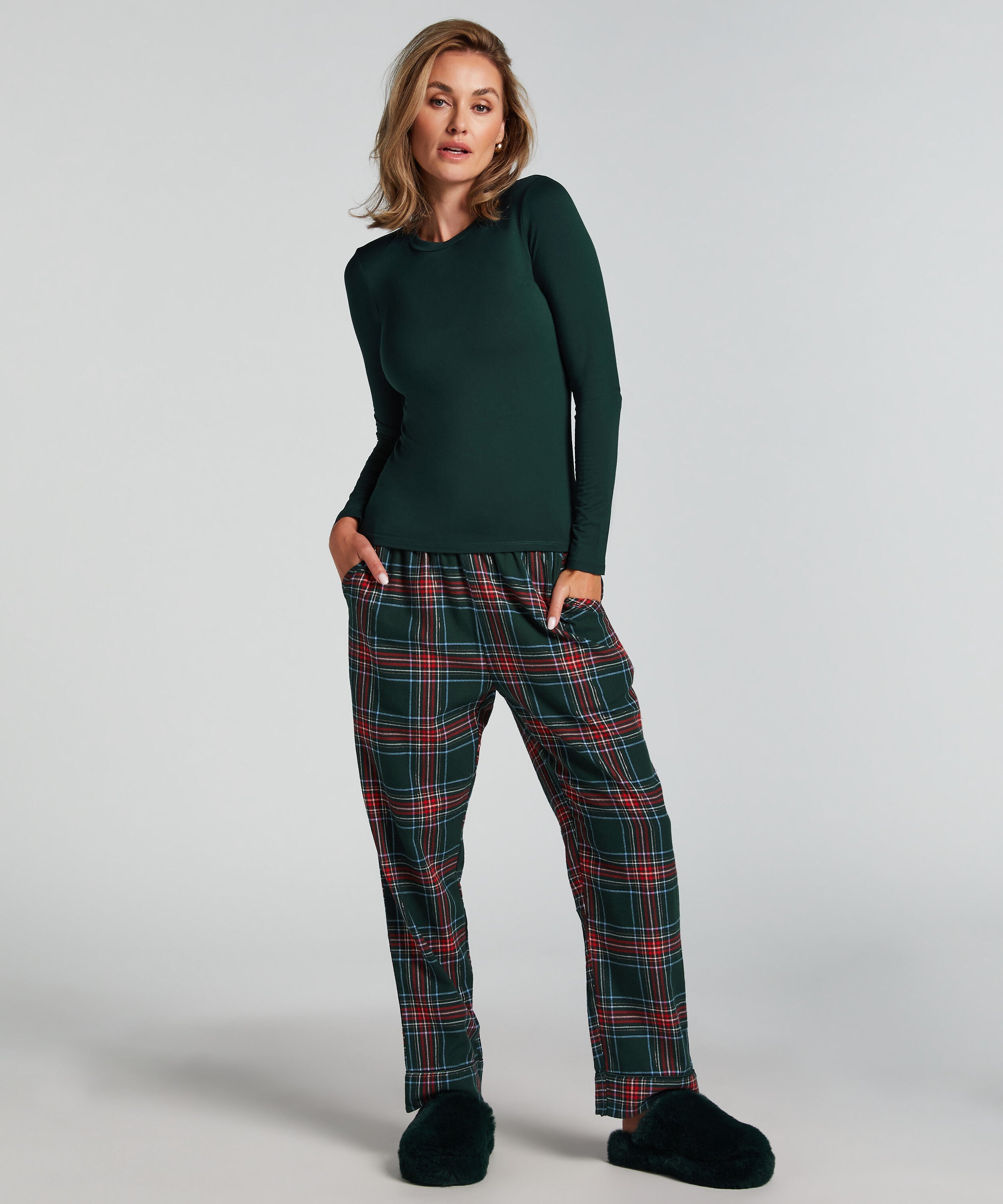 Flannel Pyjama Pants, Green