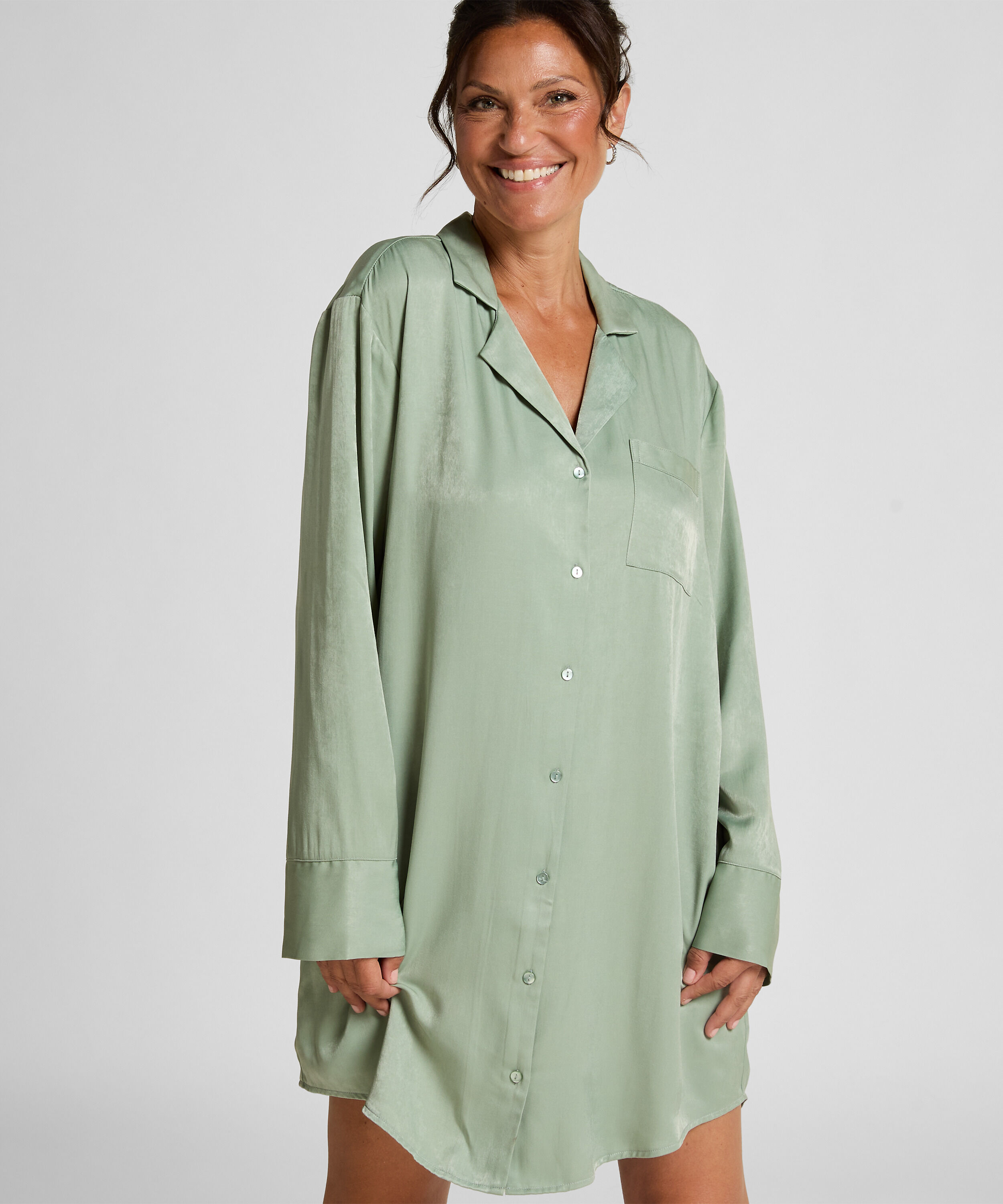 Shirtdress Satin Ayla, Green Shirtdress Satin Ayla, Green