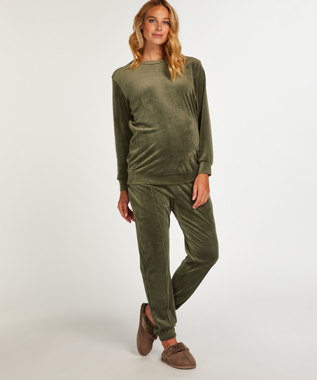 Velours Pintuck Maternity Jogging Pants, Green