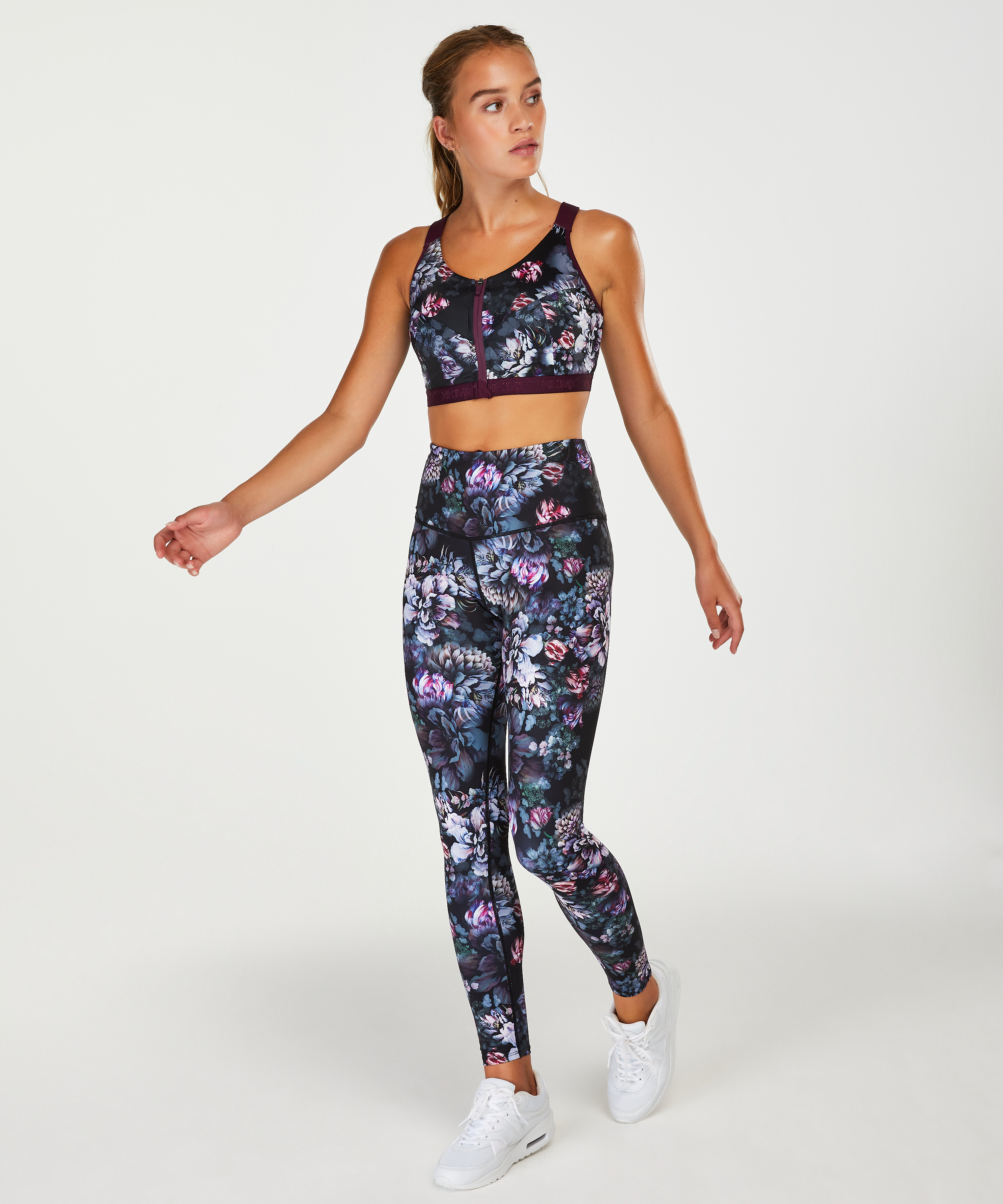 HKMX High Waisted Flower Sports Leggings, Black, main