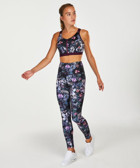 HKMX High Waisted Flower Sports Leggings, Black