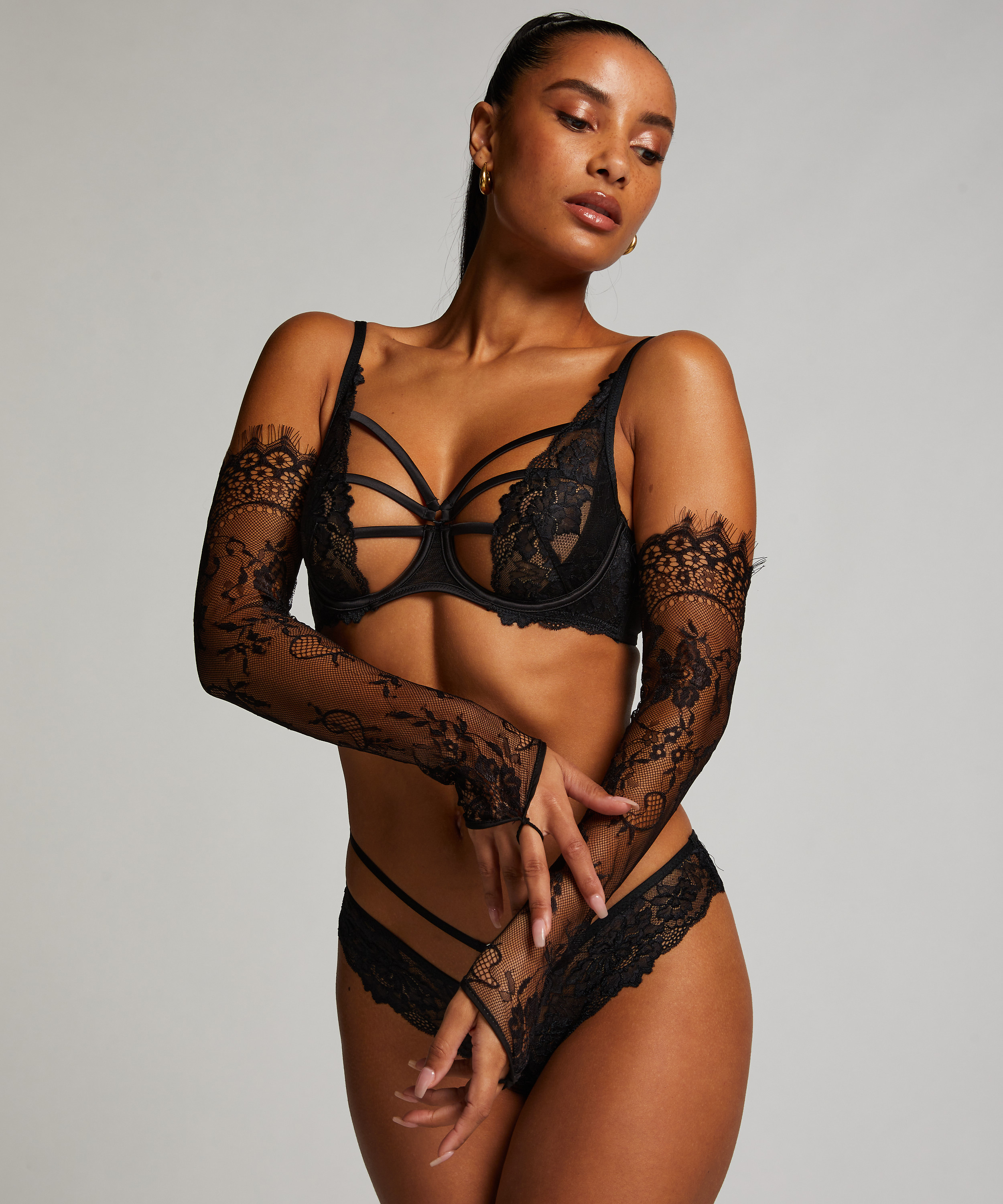 Lace Gloves, Black, main