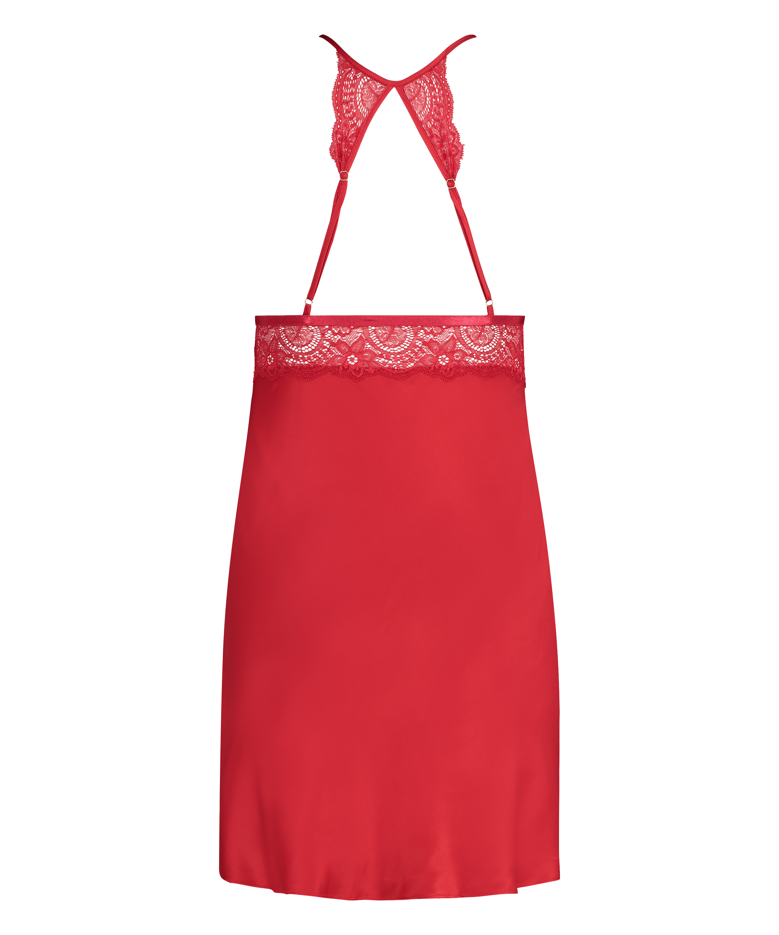 Satin lace slip dress, Red, main