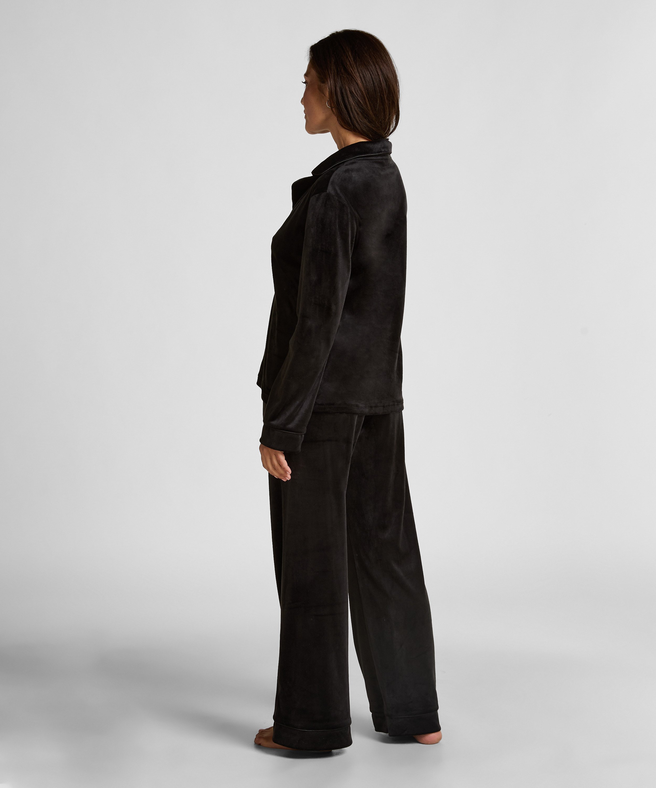 Velvet Pyjama Pants, Black, main