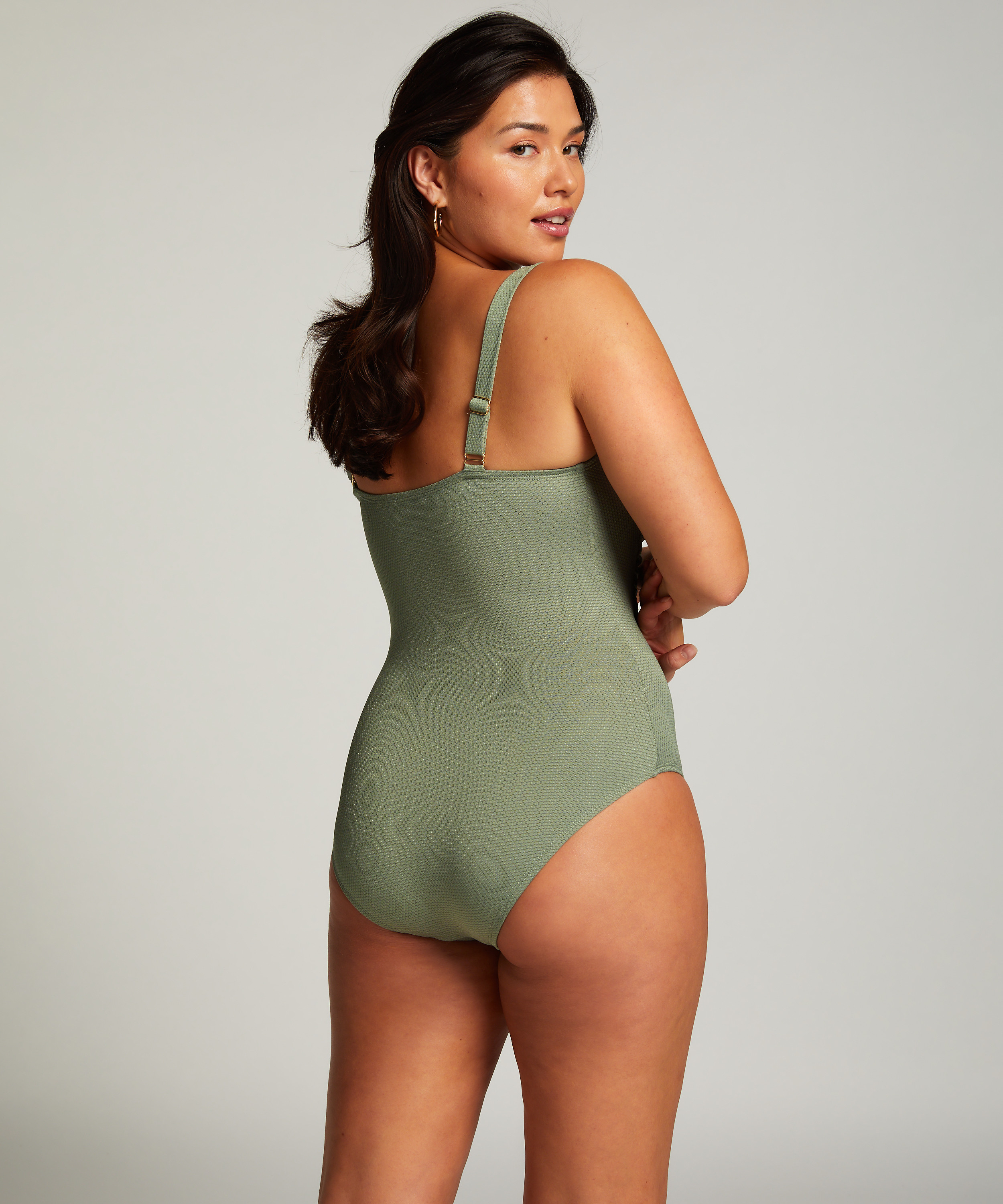 Shaping Scallop Swimsuit, Green, main