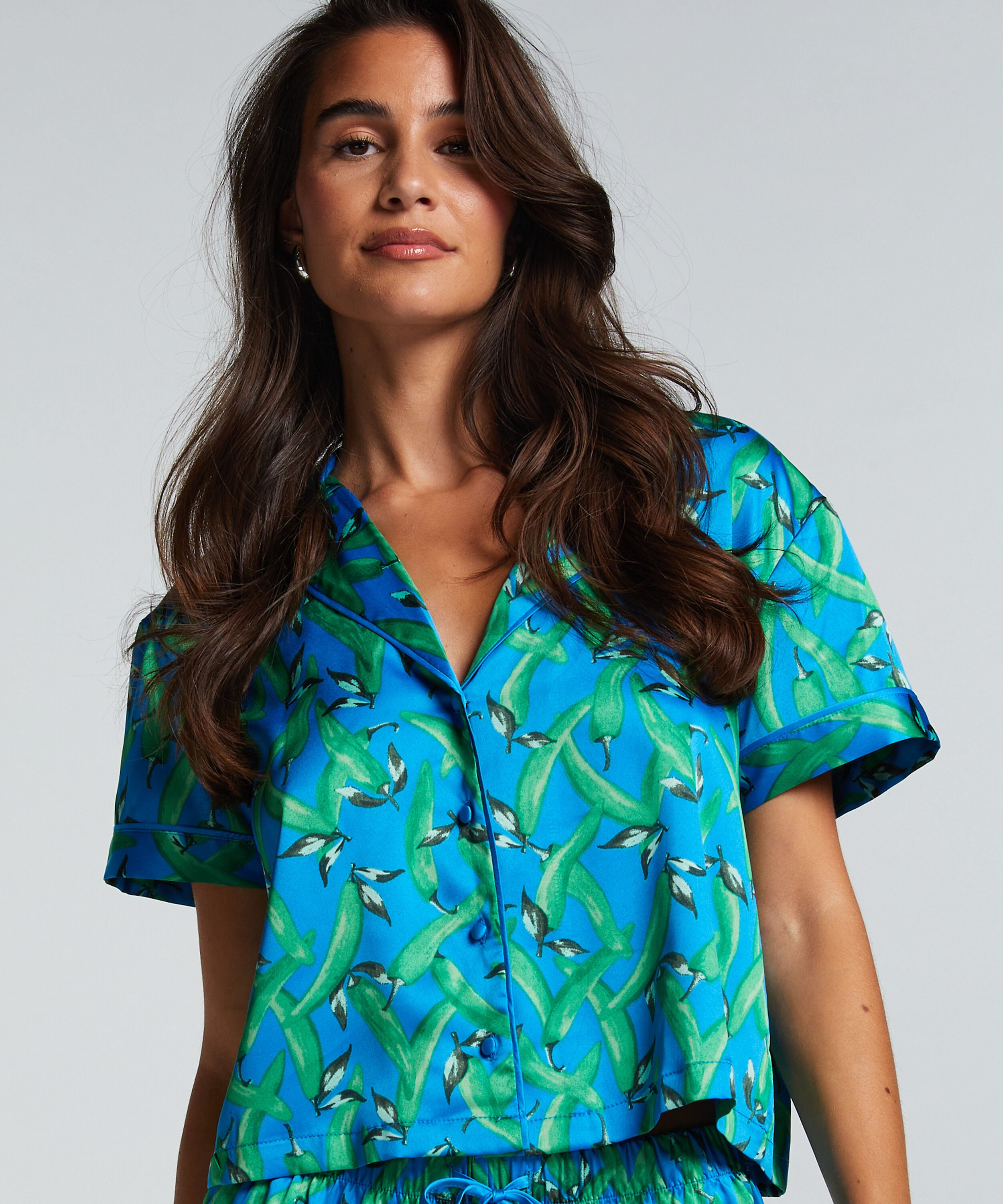 Satin Short-Sleeved Jacket, Blue