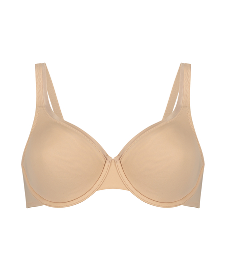 Satin Fleece Non-Padded Underwired Bra, Beige