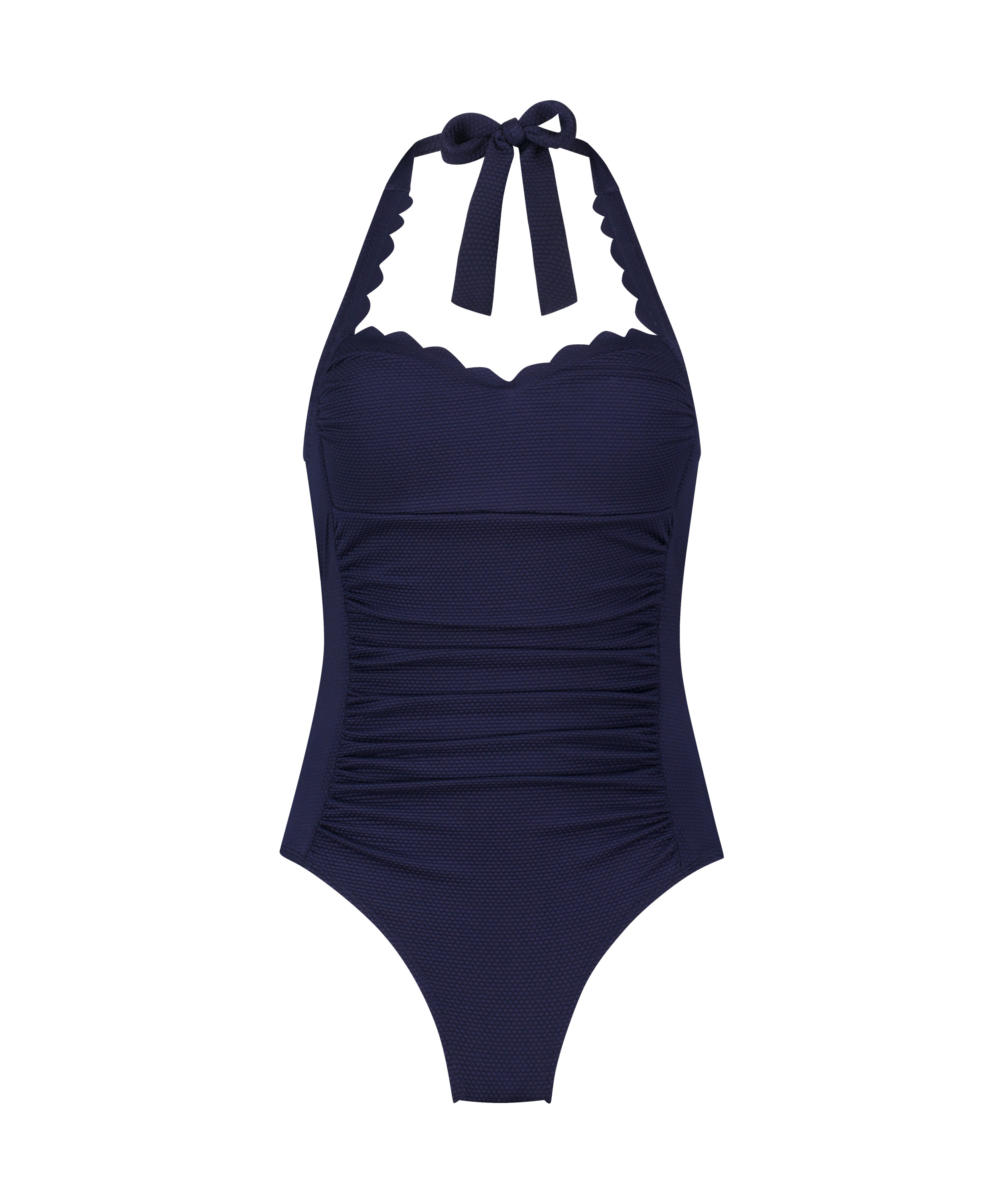Shaping Halter Scallop Swimsuit, Blue, main