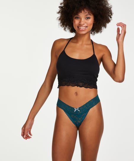Floral Lace Thong, Blue