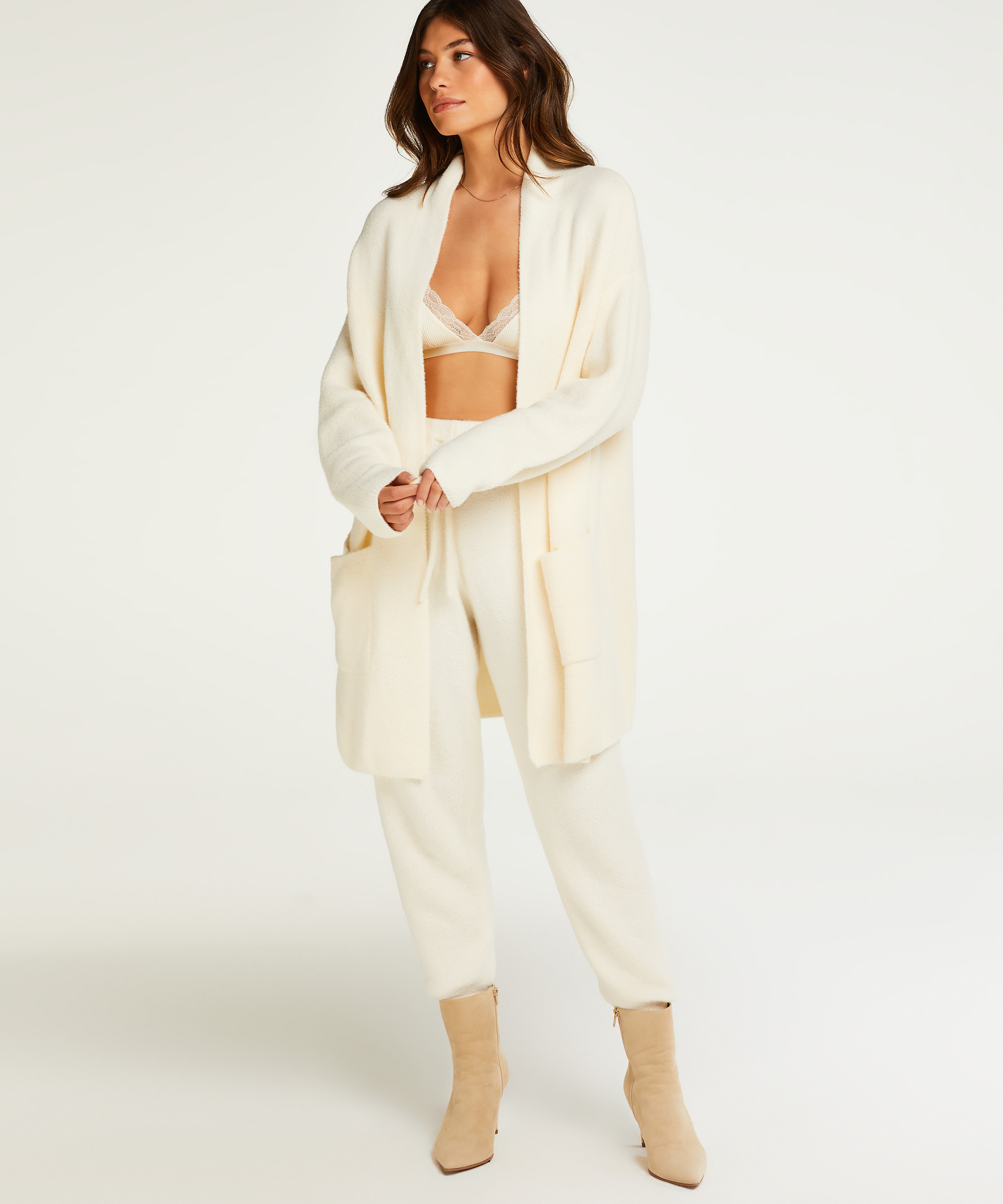 Premium Fluffy Long Vest, White, main