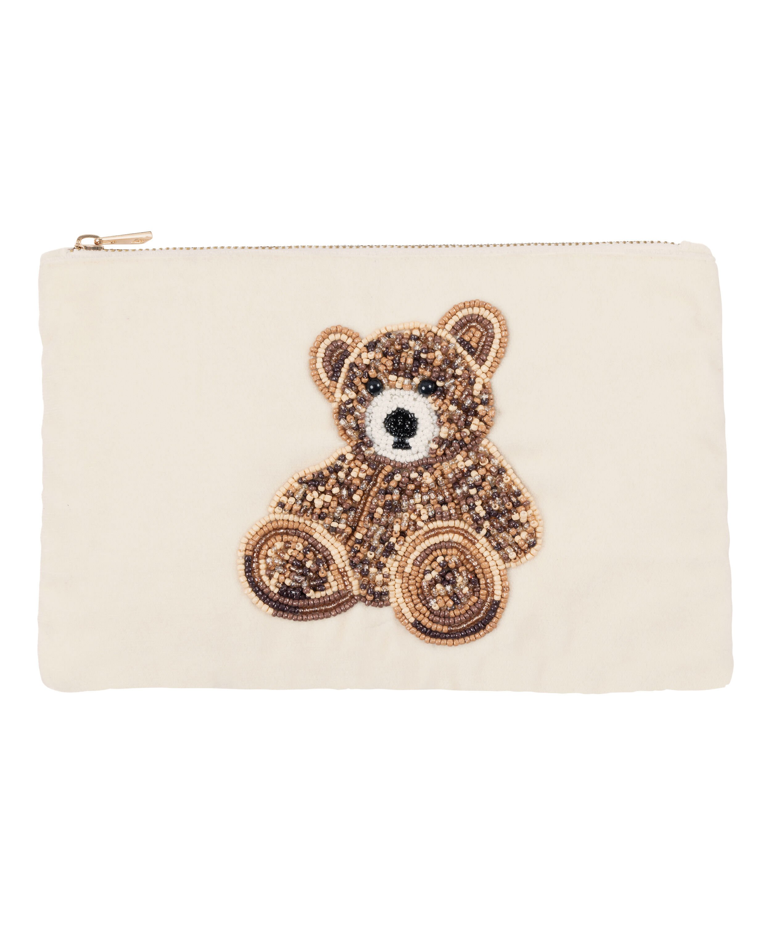 Bear Beaded Pouch, Beige