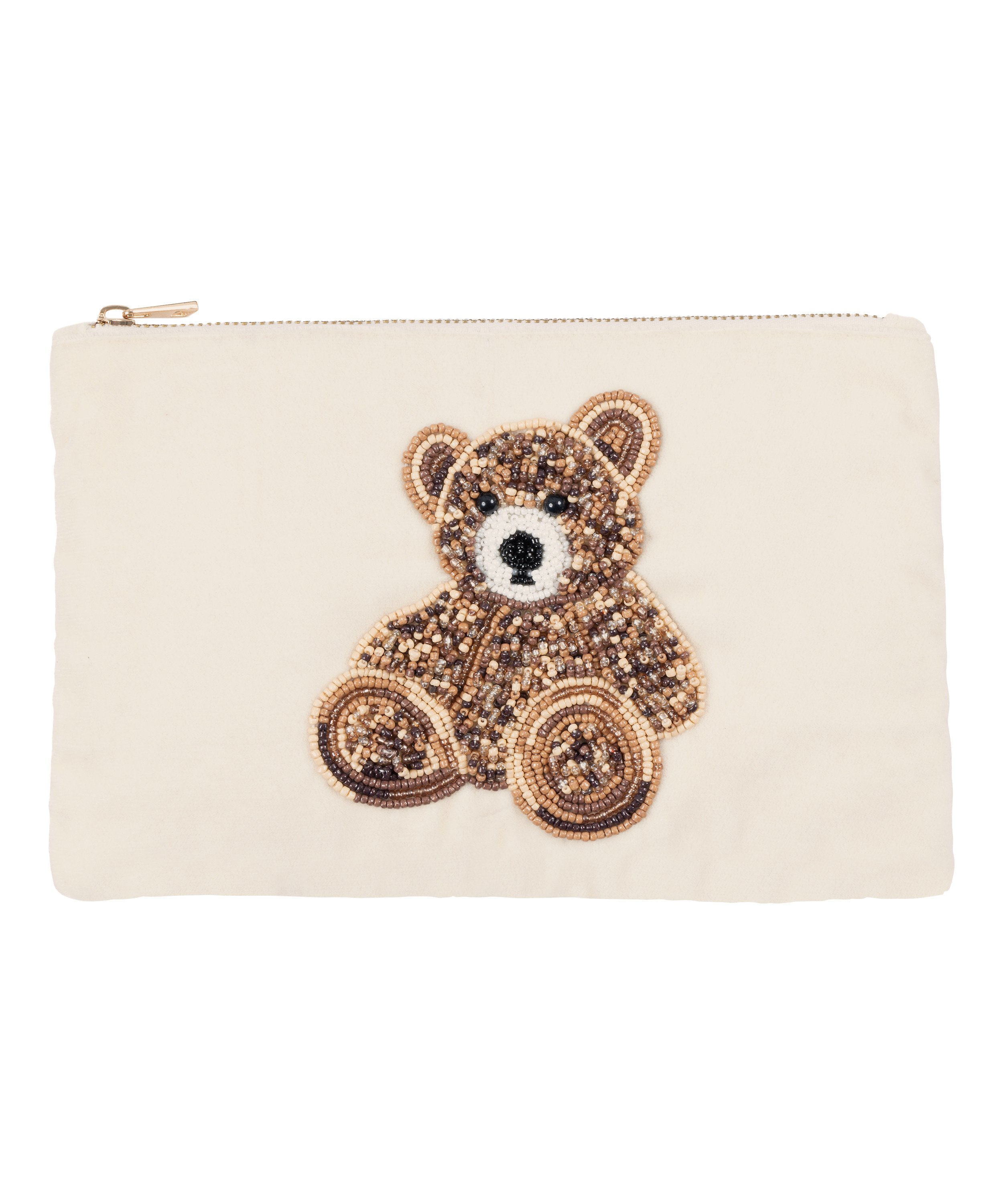Bear Beaded Pouch, Beige, main