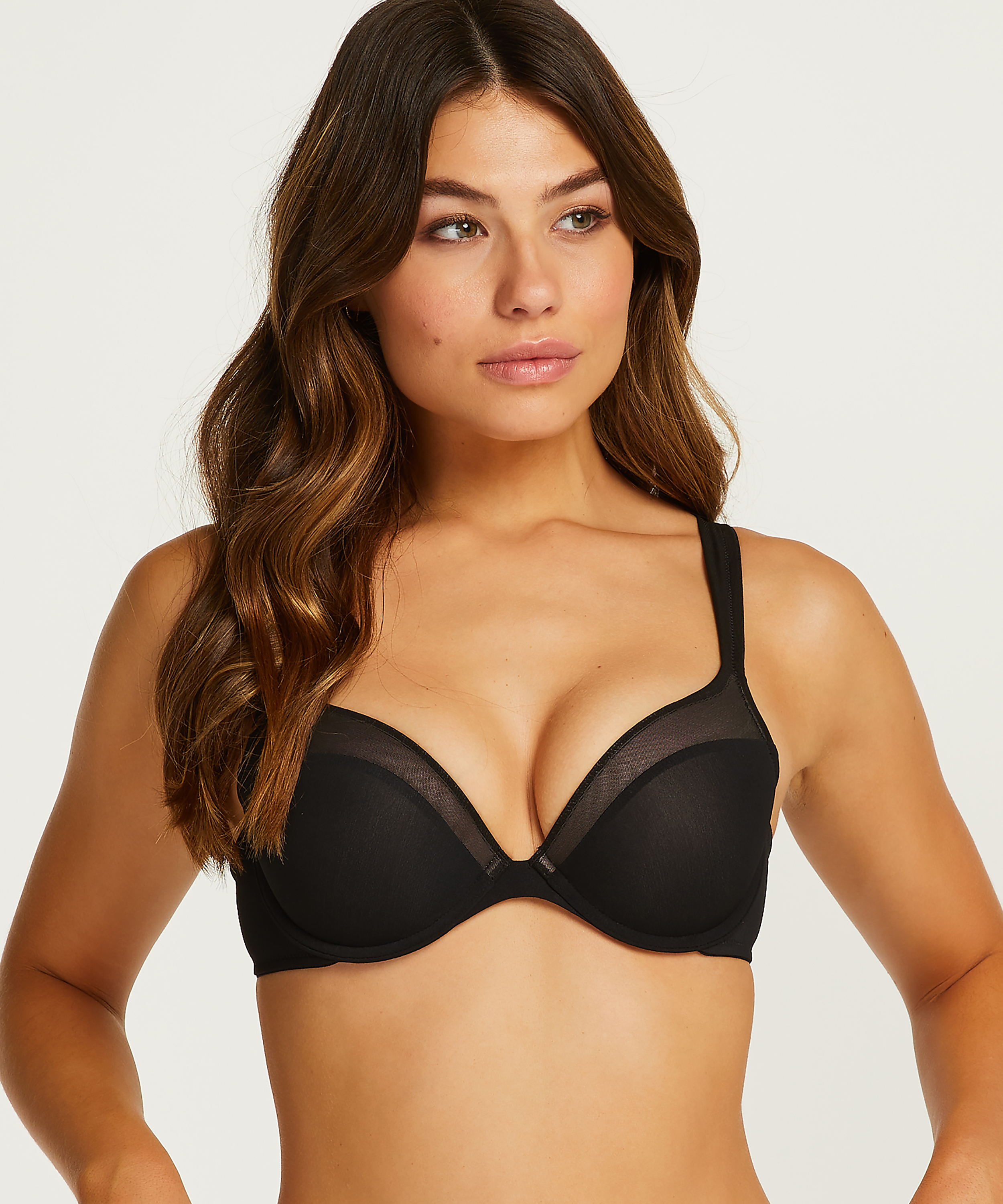 Mesh Padded underwired bra, Black, main