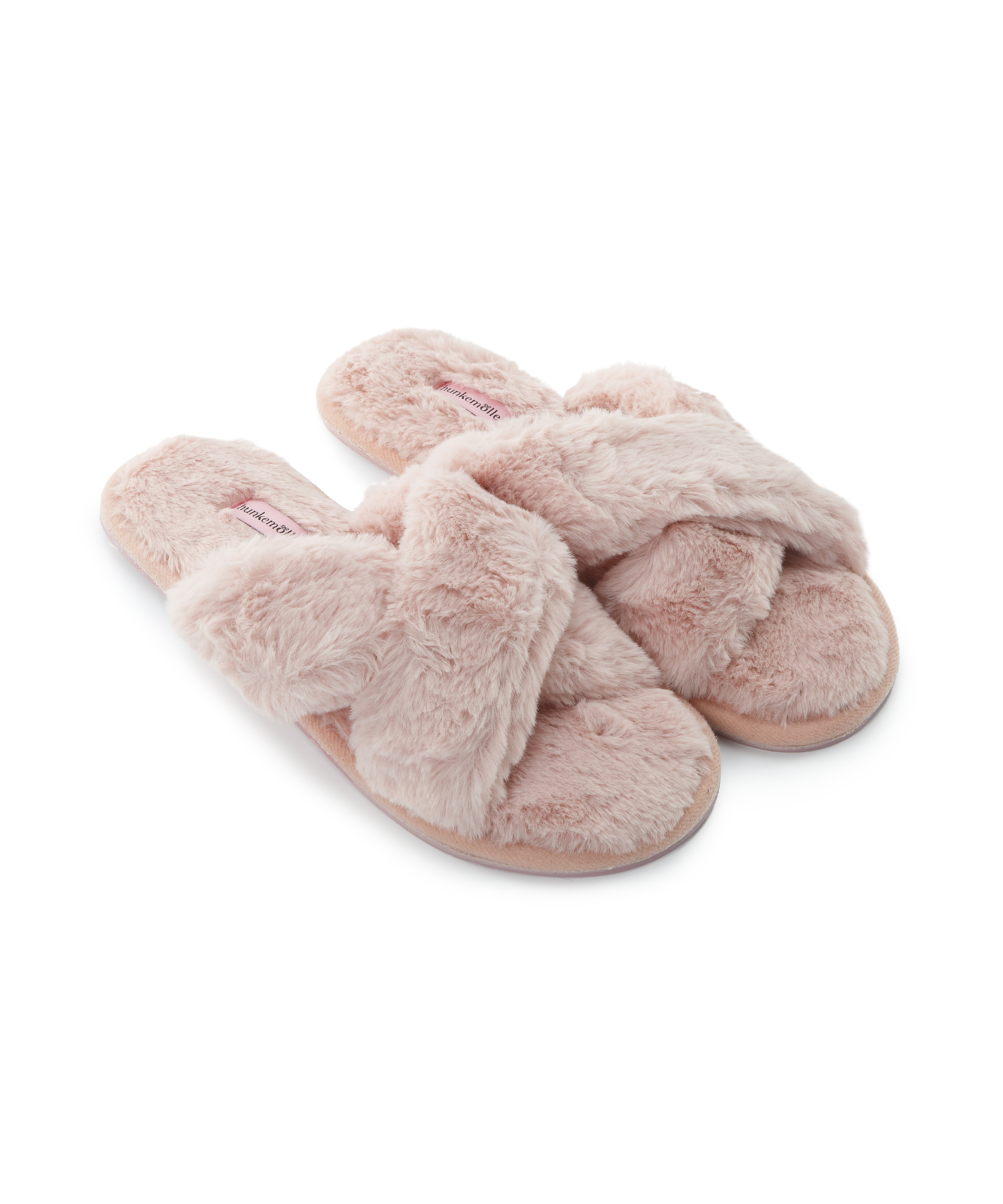 Fake Fur Crossed House slippers, Pink, main