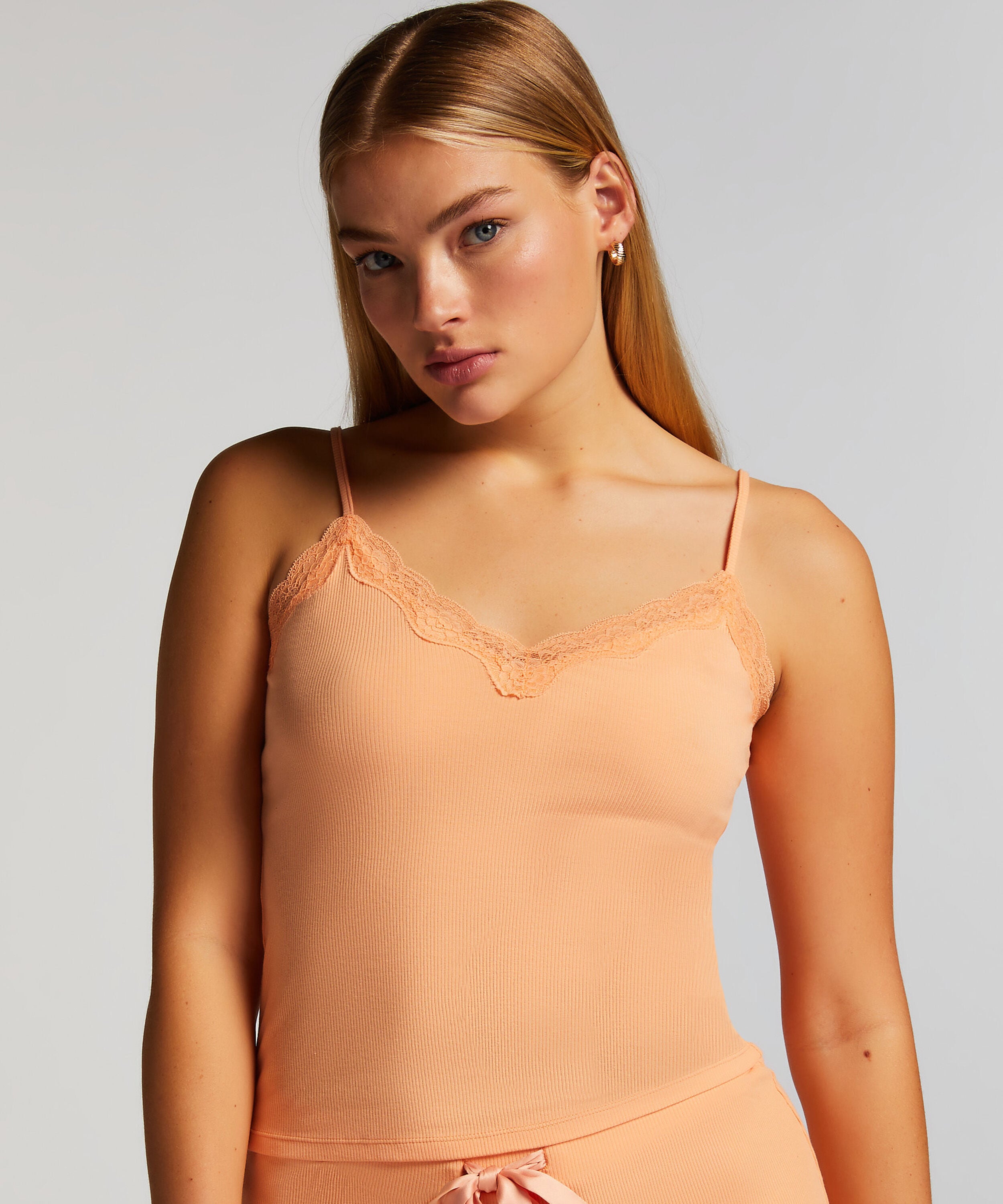 Cami Rib Lace Top, Pink