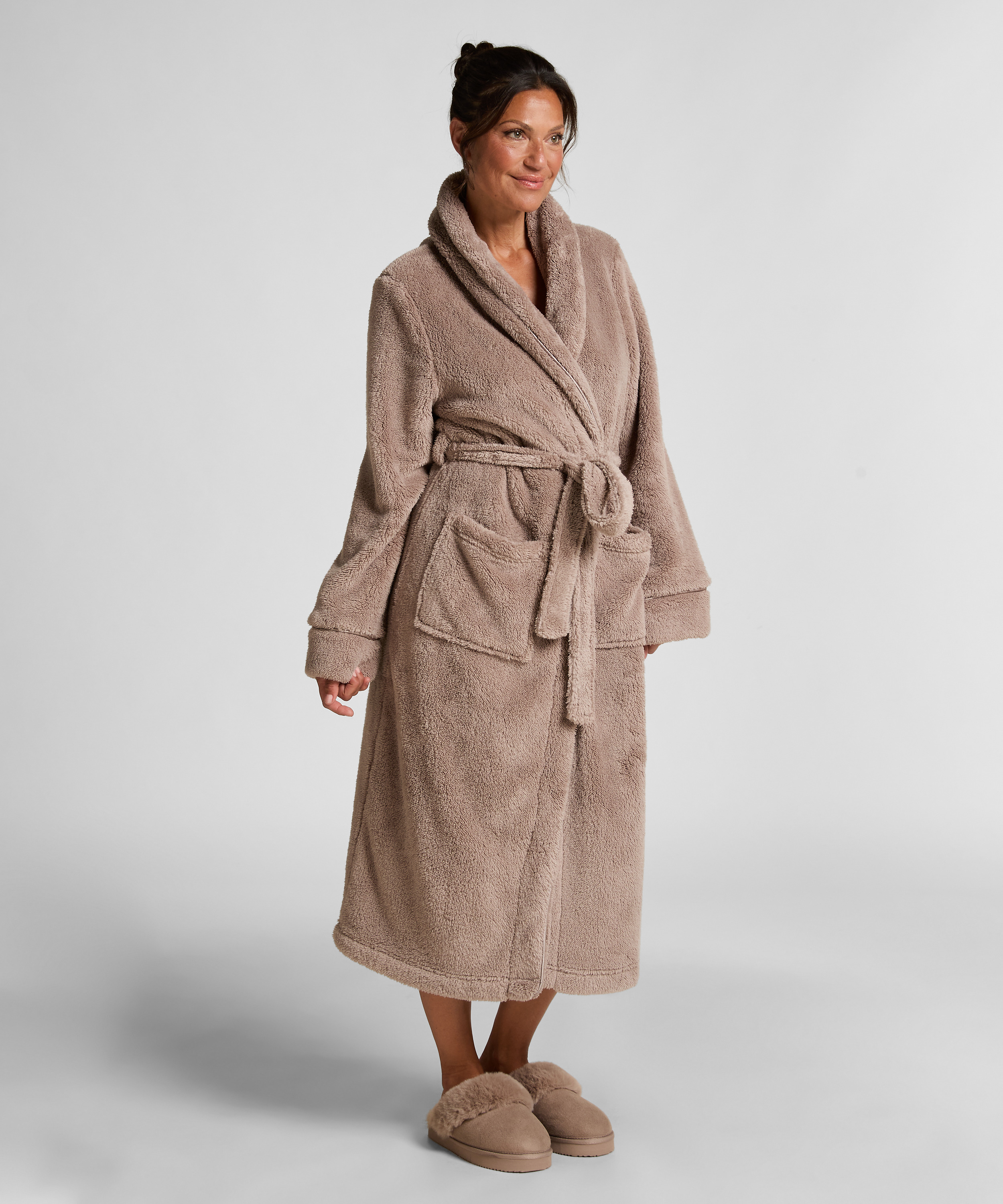 Fleece Bathrobe, Beige, main