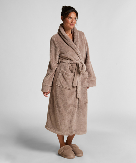 Fleece Bathrobe, Beige