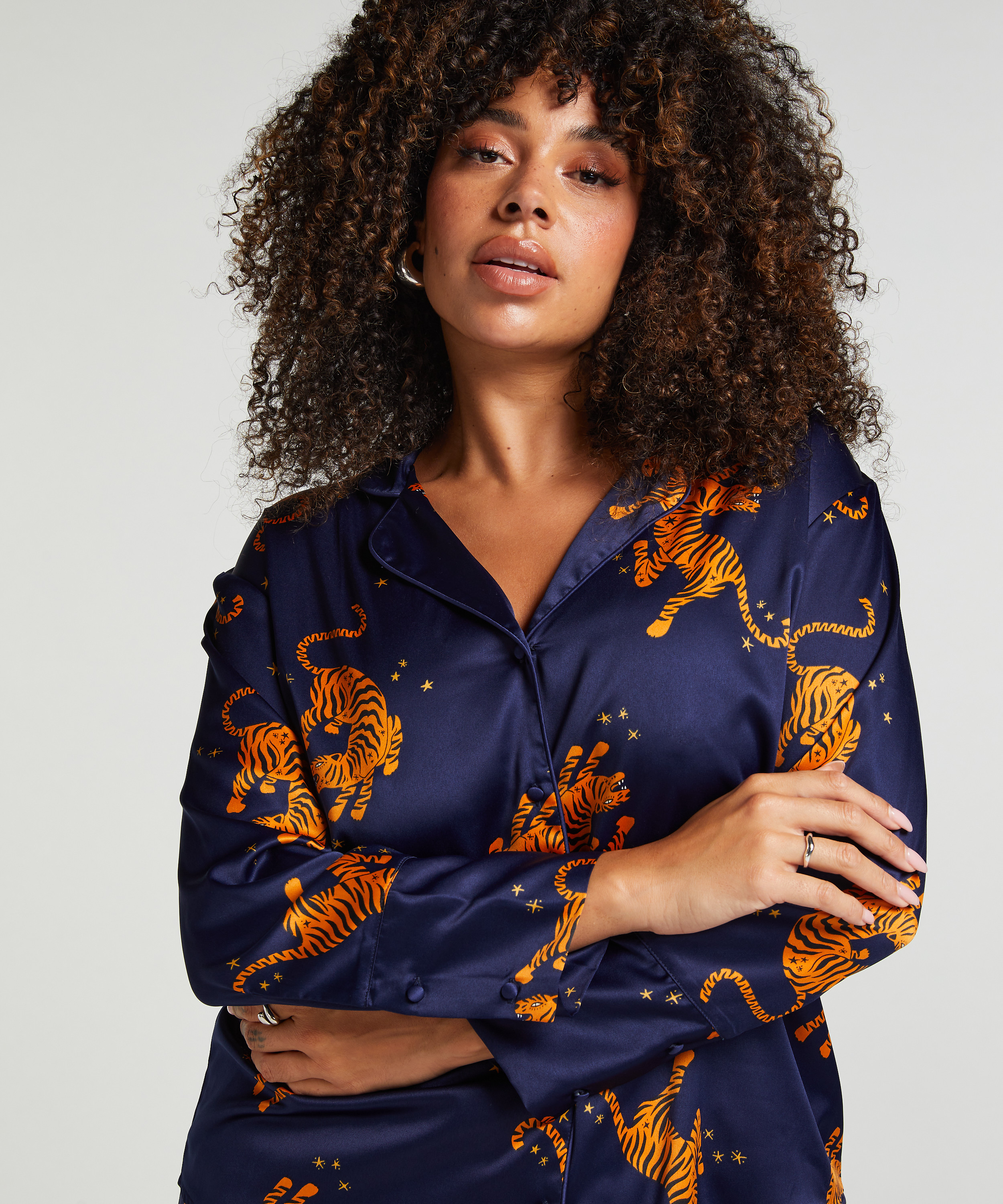 Satin Long-Sleeved Jacket, Blue, main