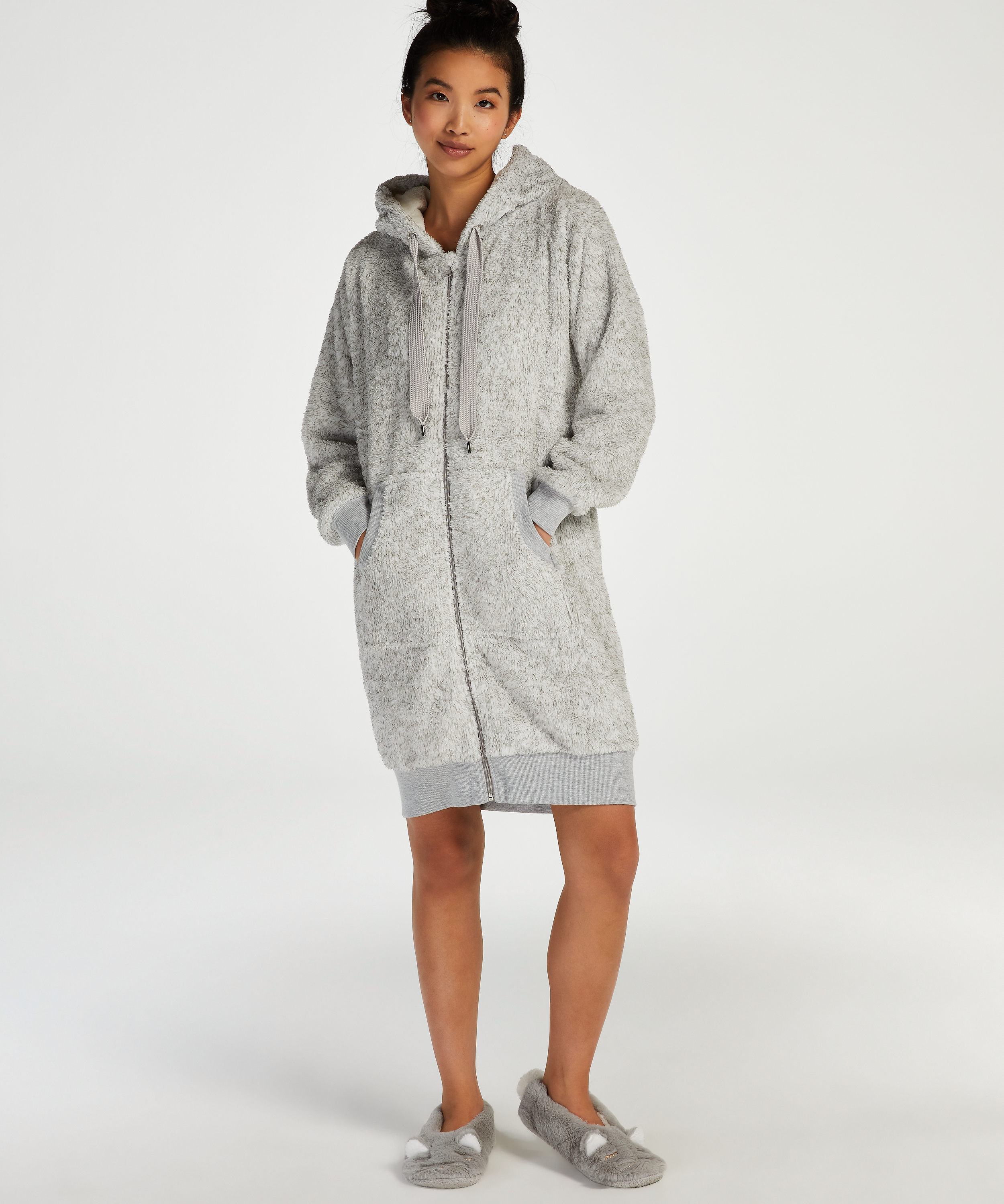 Fleece Bathrobe, Grey, main