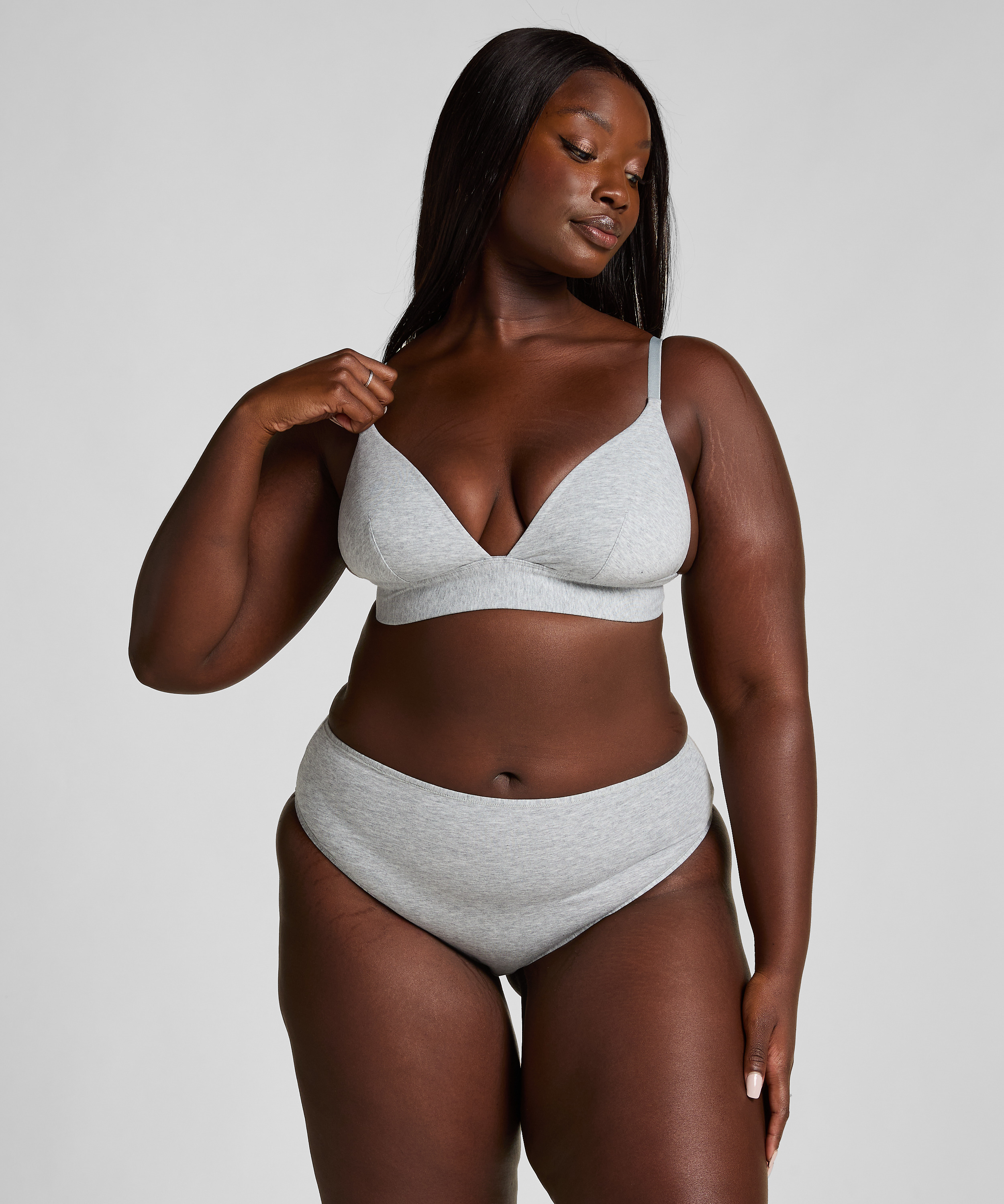 Cotton High Leg Brazilian, Grey, main