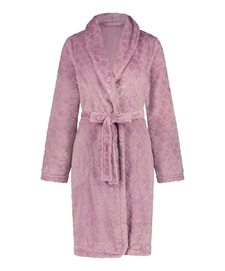 Short Fleece Ribbed Bathrobe, Purple
