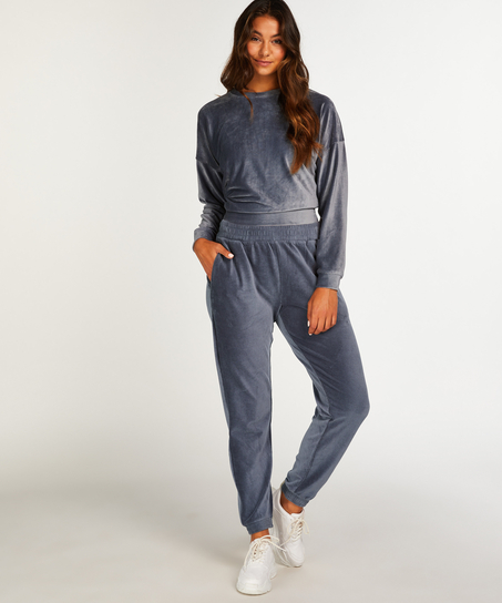 Velour rib top with long sleeves, Blue