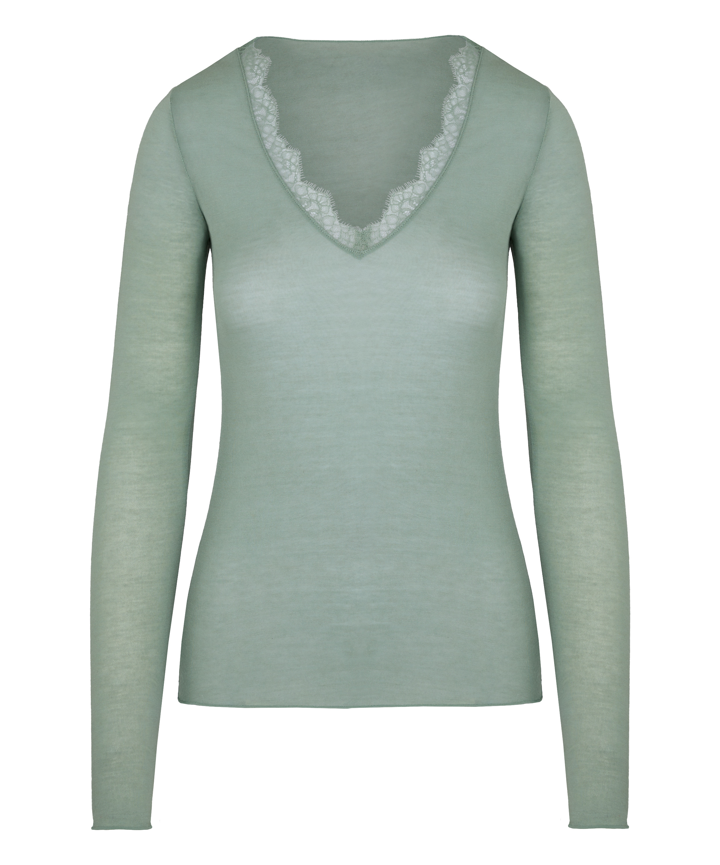 super soft Lace V-Neck shirt with Cashmere, Green, main