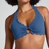 Scallop Halter Bikini Top, Blue
