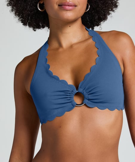 Scallop Halter Bikini Top, Blue