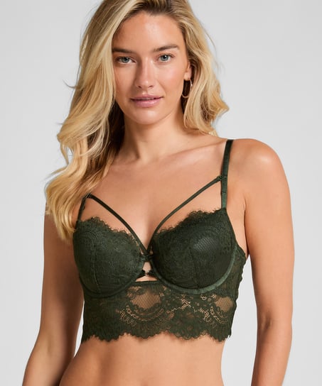 Amara Padded Underwired Longline Bra, Green
