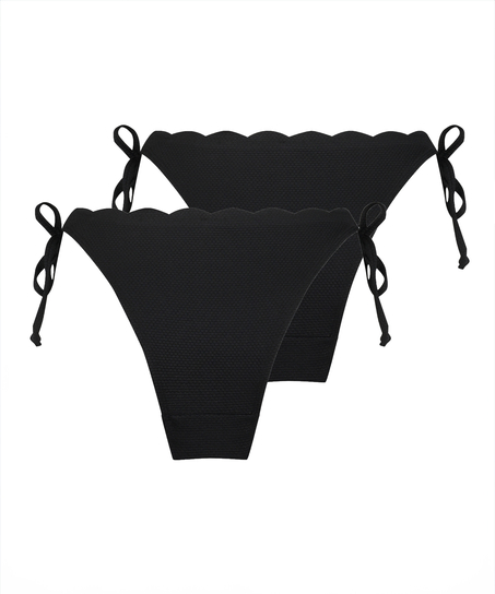 2-Pack Scallop Cheeky Tanga Bikini Bottoms, Black