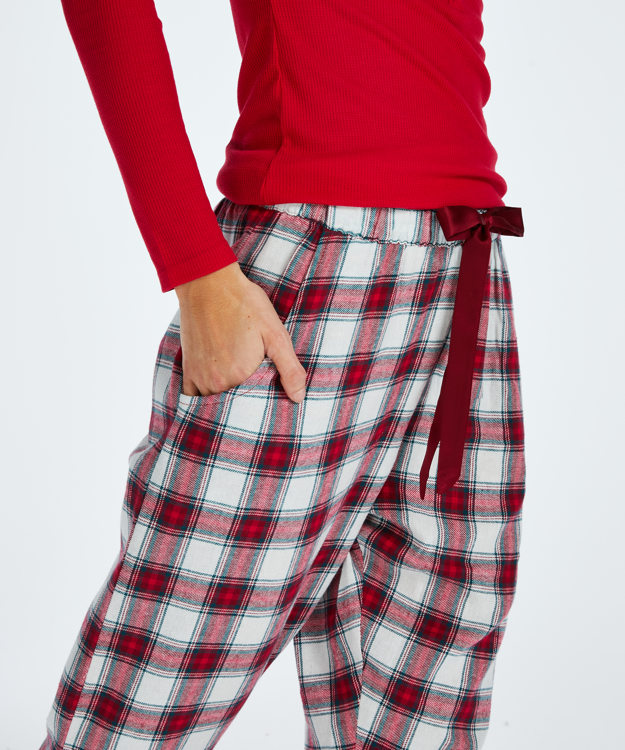 Twill Check Pyjama Pants, Red, main