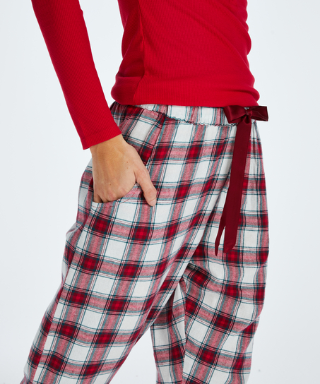 Twill Check Pyjama Pants, Red