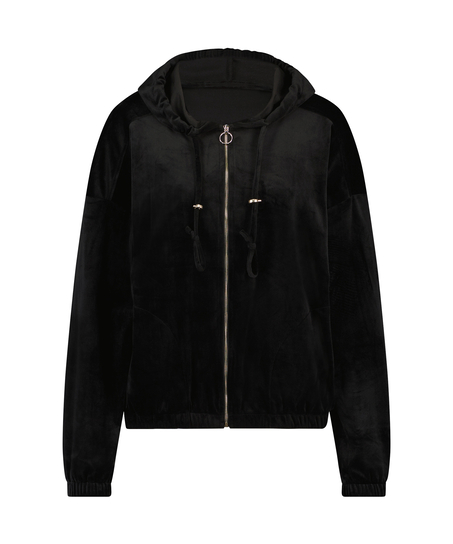 Velour hoodie jacket, Black
