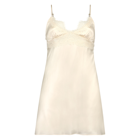 Silk Lace Slip Dress, Beige
