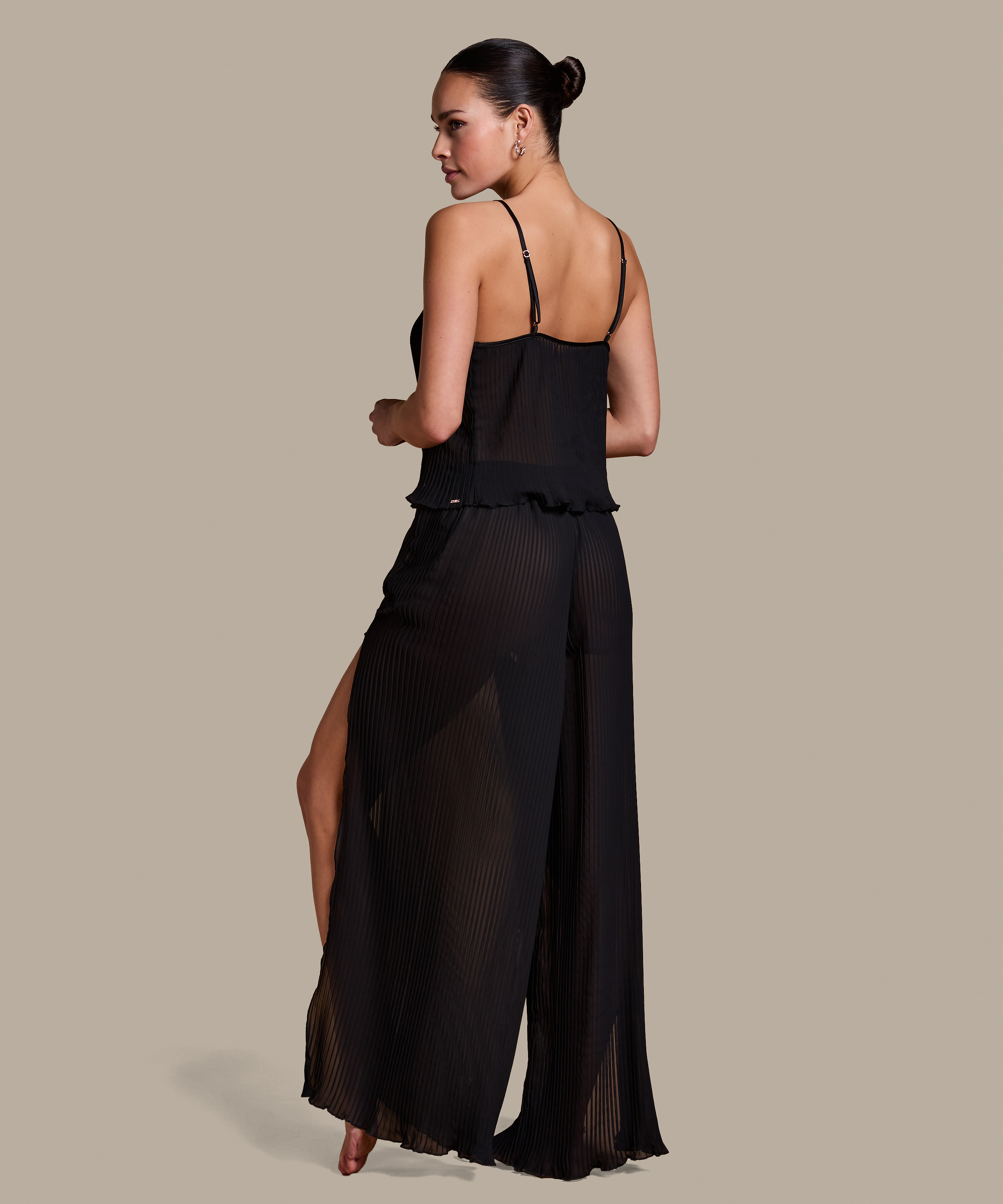 Plisse Pants, Black, main