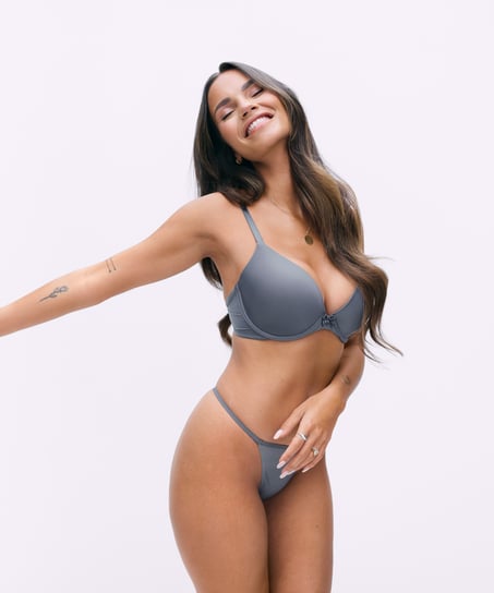 Plunge Padded Underwired Bra, Grey