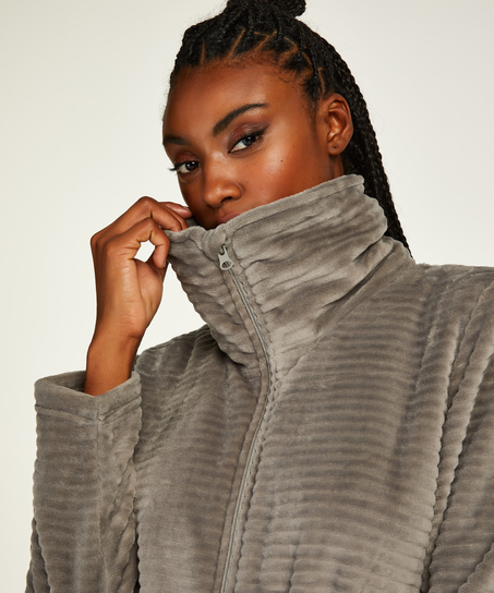 Zip Fleece Bathrobe, Grey