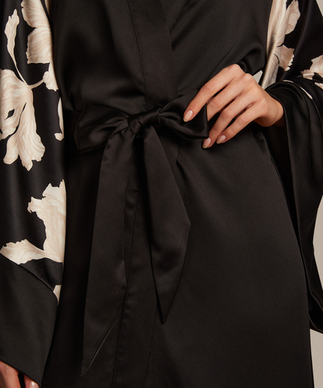 Bloom Satin Kimono, Black